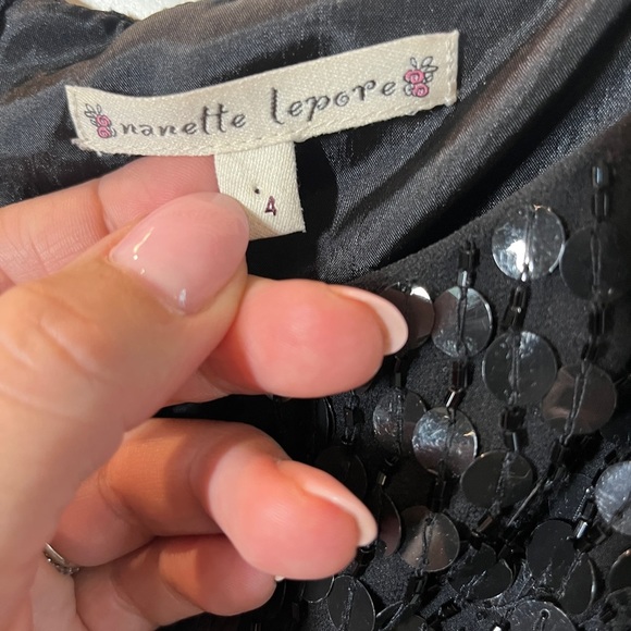 Nanette Lepore Vintage Y2K 90s 2000s SILK Black Sequins Mini Dress Sheer Overlay - Picture 3 of 10